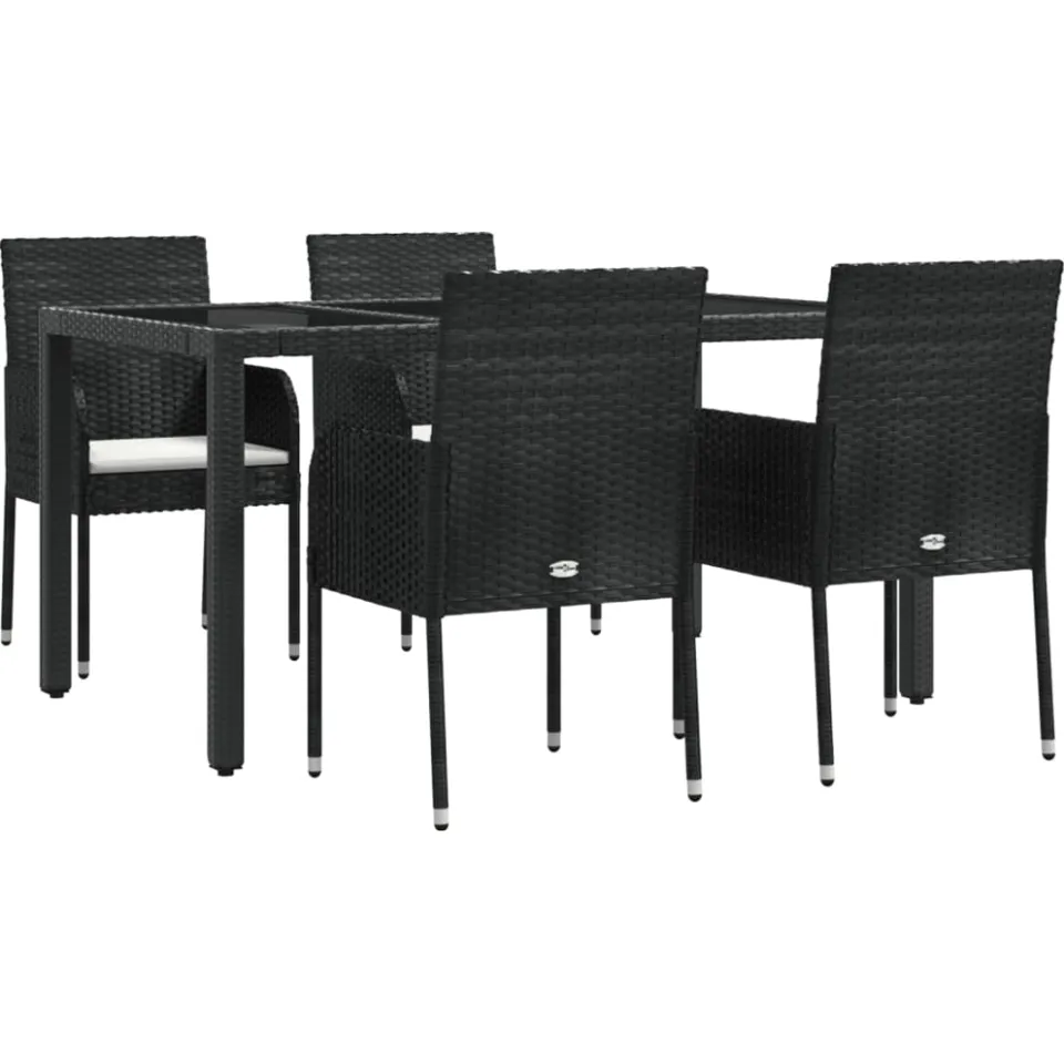 vidaXL 5-delige Tuinset met kussens poly rattan zwart