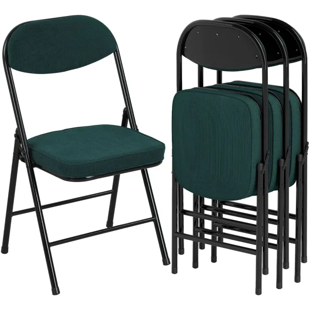 Lunpog Set van 4 klapstoelen - draagbare eetkamerstoelen met zitvlakken en rugleuningen bekleed met blauw corduroy Bleu