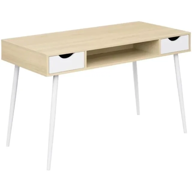Woltu Saska bureau met 2 lades en open vak - licht eiken/wit - circa 120 × 58 × 77 cm