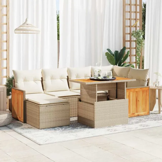 vidaXL 8-delige Loungeset met kussens poly rattan beige, foto 2