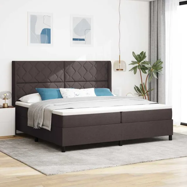 vidaXL LED Box Spring Bed met hoofdeinde Donkerbruin 200 x 200 cm Stof