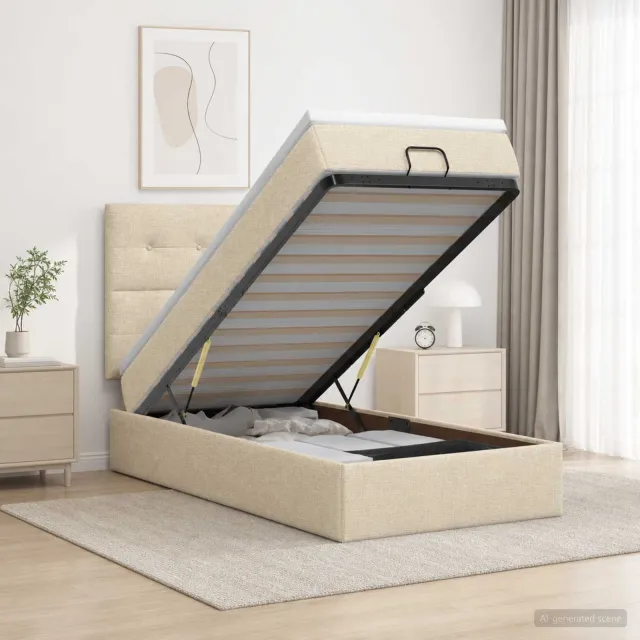 vidaXL Ottoman bed met matras Crèmekleurig 90 x 200 cm Stof