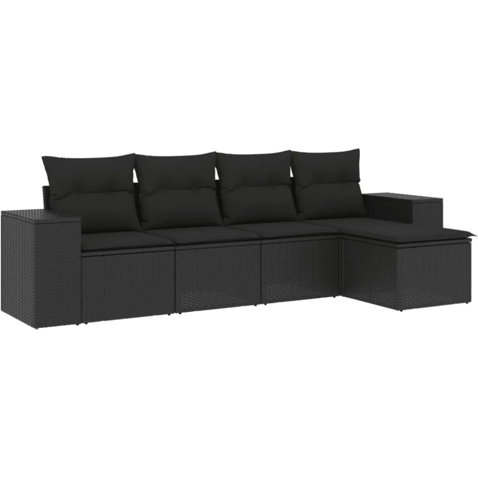 vidaXL 5-delige Loungeset met kussens poly rattan zwart, foto 3