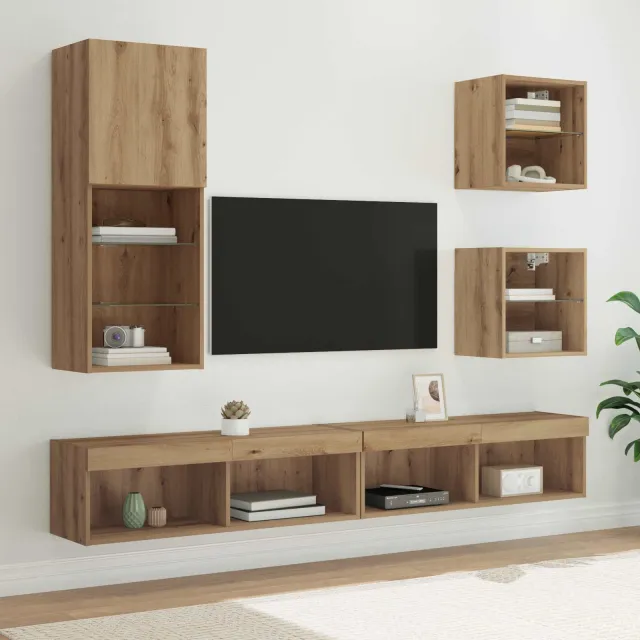 vidaXL TV Wand Eenheden met LED 5 st Artisan Eiken 100 x 30 x 30 cm Bruin