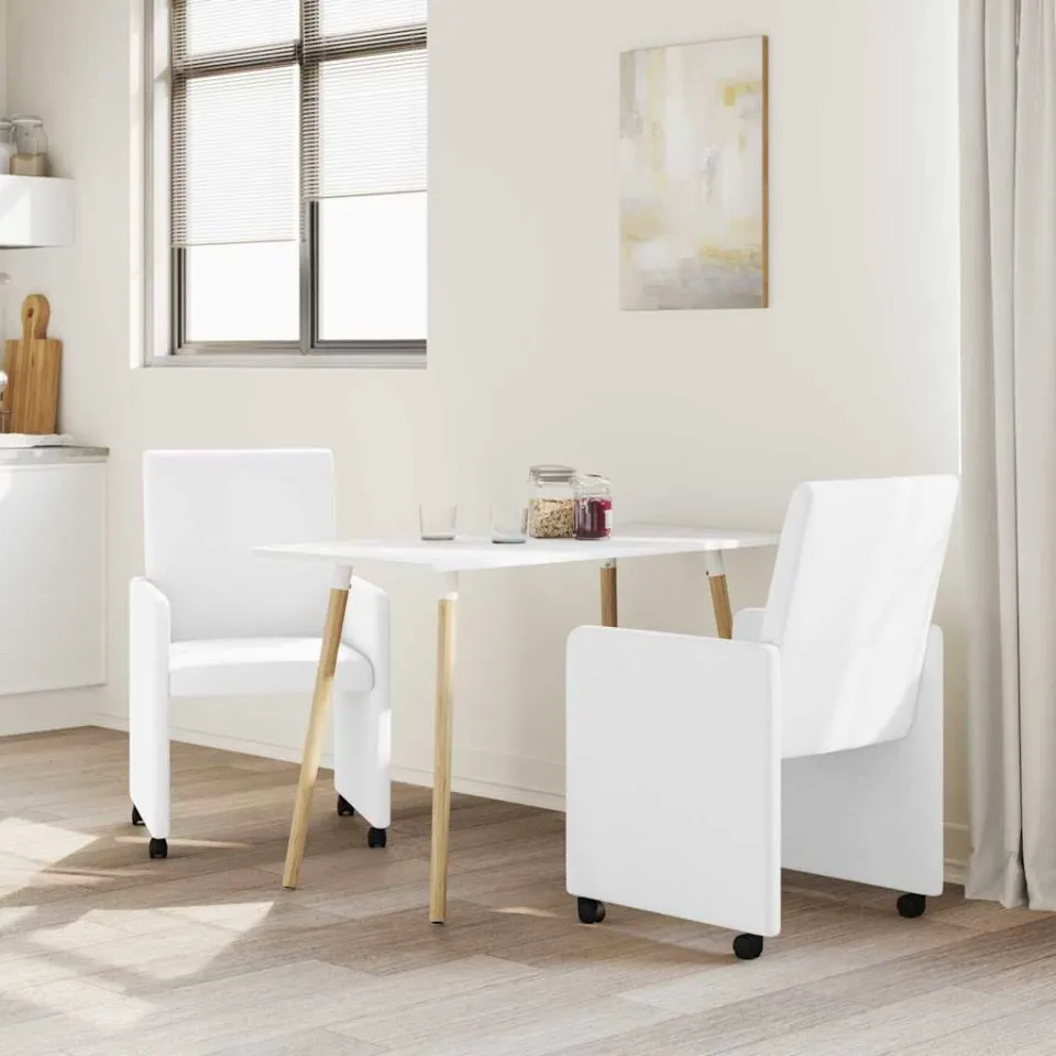 vidaXL Eetkamerstoelen met Wieltjes 2 st Kunstleer Wit 57 x 66 x 94 cm, foto 3