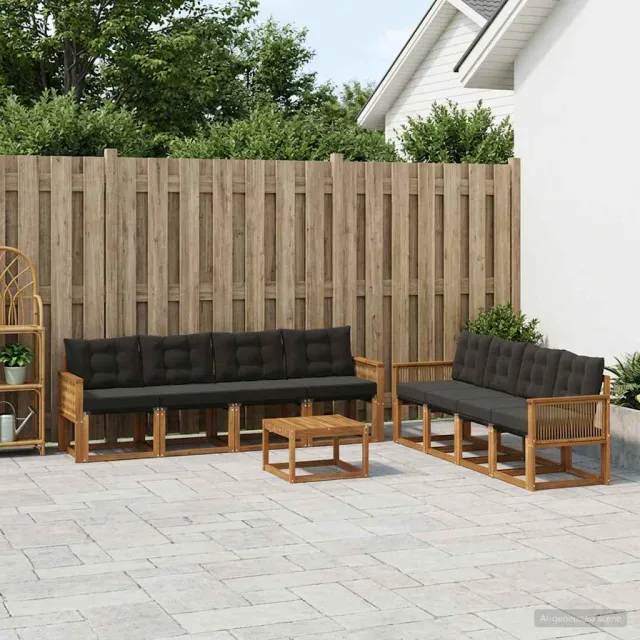 vidaXL Buiten bankenset 9 st 8-zits Naturel en Zwart