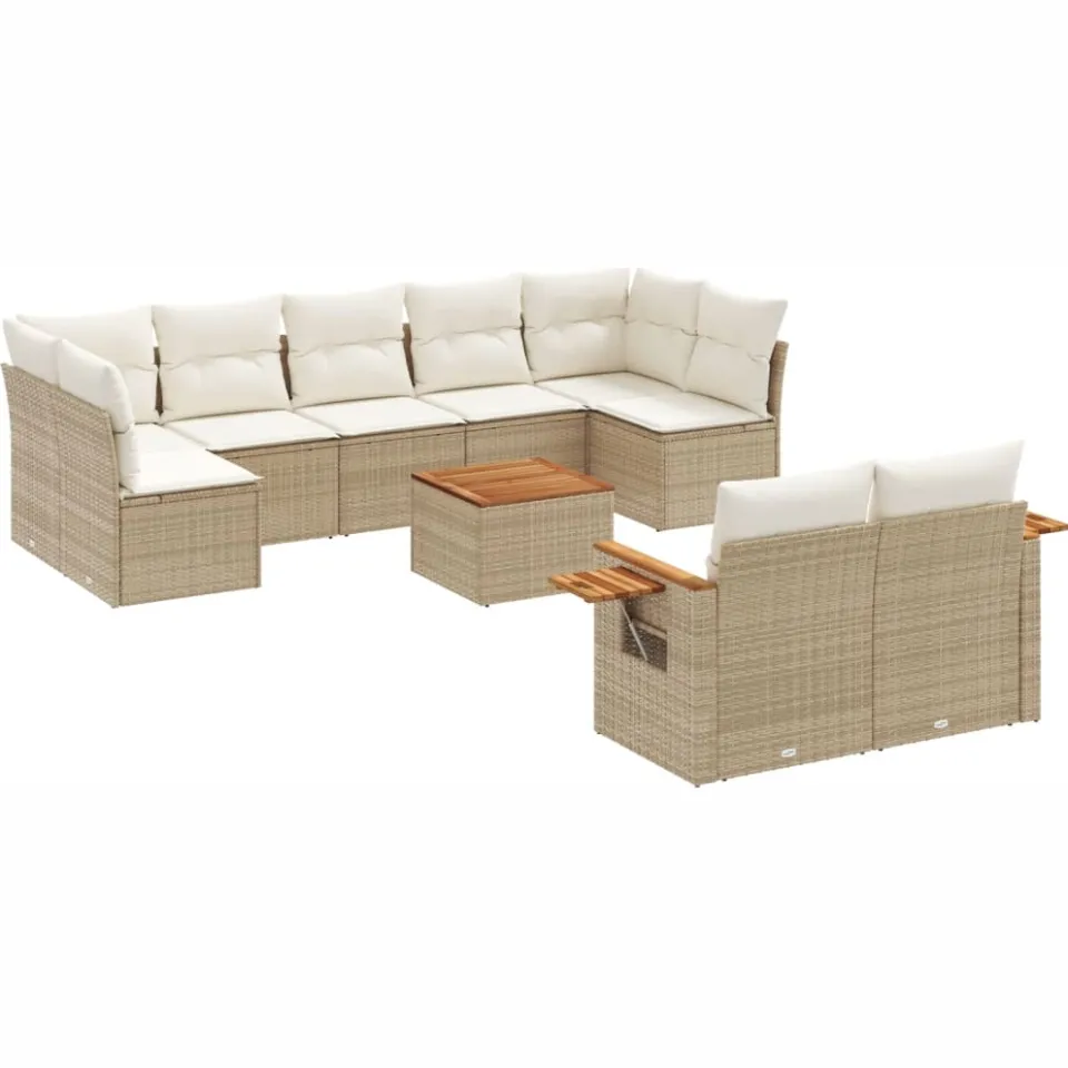 vidaXL 10-delige Loungeset met kussens poly rattan beige, foto 3