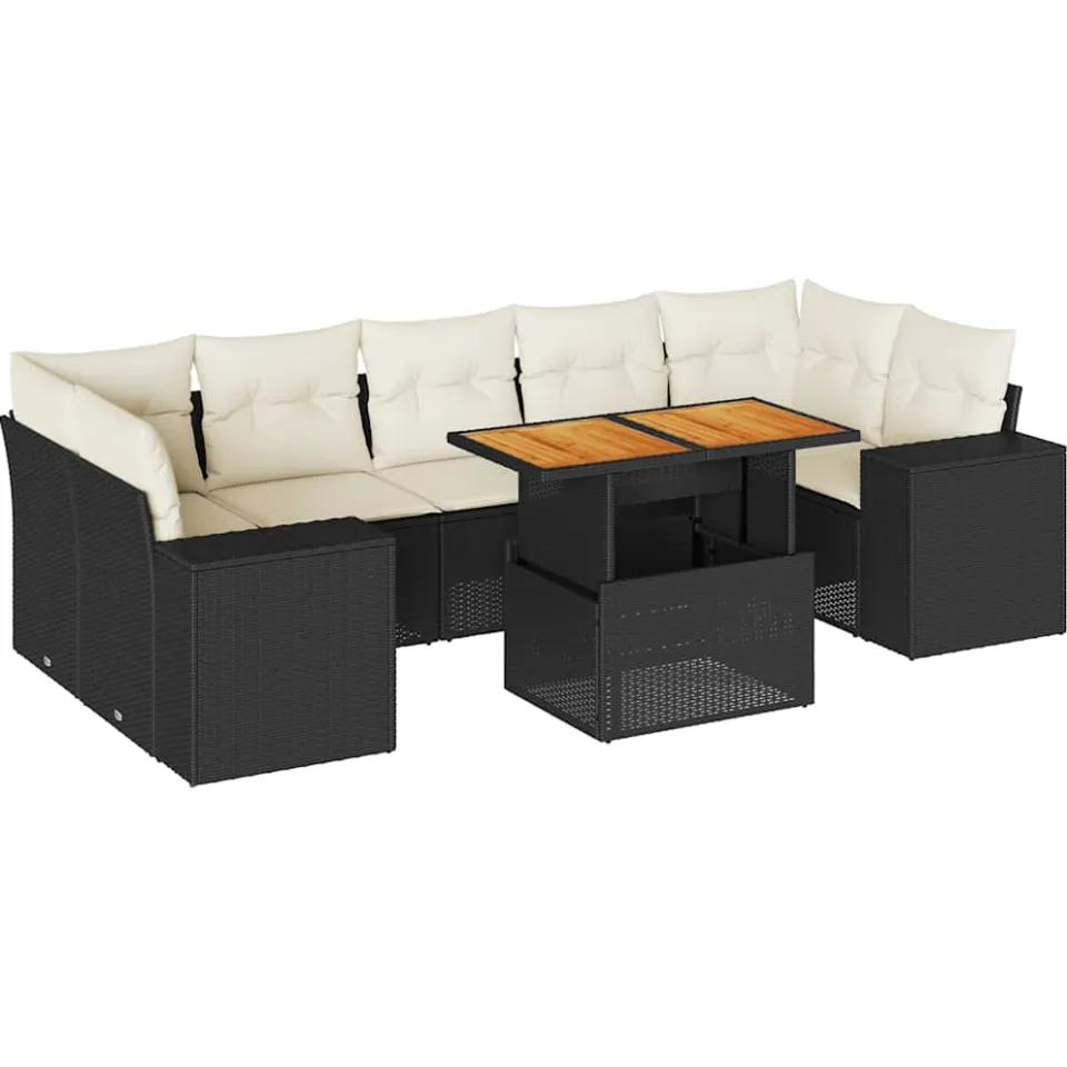 vidaXL 8-delige Loungeset met kussens poly rattan zwart, foto 3