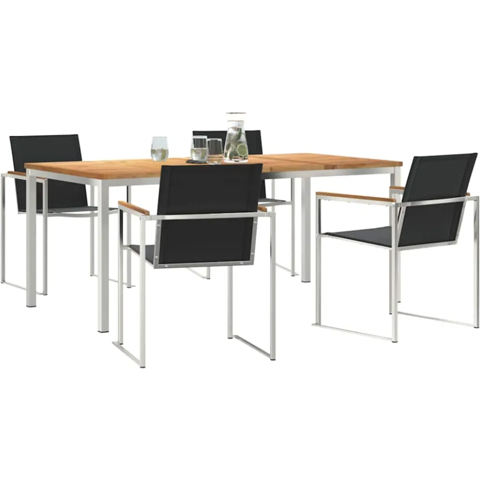 vidaXL Tuin eettafelset 5 st Massief Teakhout en RVS, foto 2