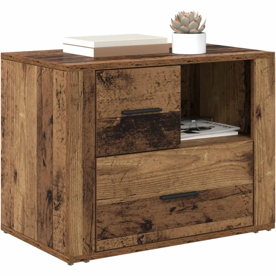 vidaXL Nachtkastje Oudhout 35 x 60 x 50 cm Bewerkt hout Bruin