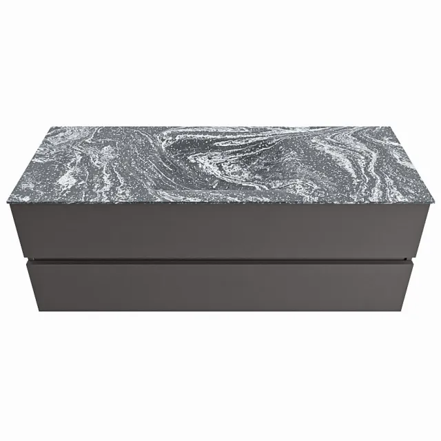 Mondiaz VICA-DLUX 130cm badmeubel onderkast Dark grey 2 lades. Inbouw wastafel CLOUD midden zonder kraangat, kleur Lava.