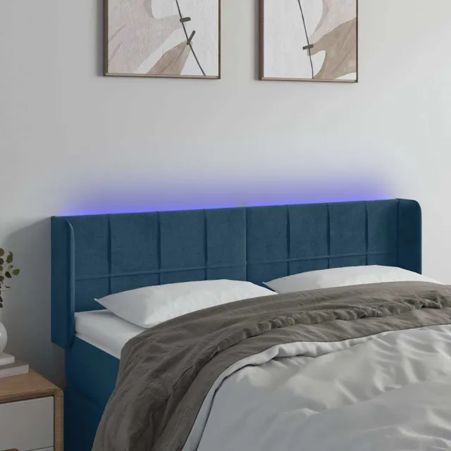 vidaXL Hoofdbord LED 147x16x78/88 cm fluweel donkerblauw blauw