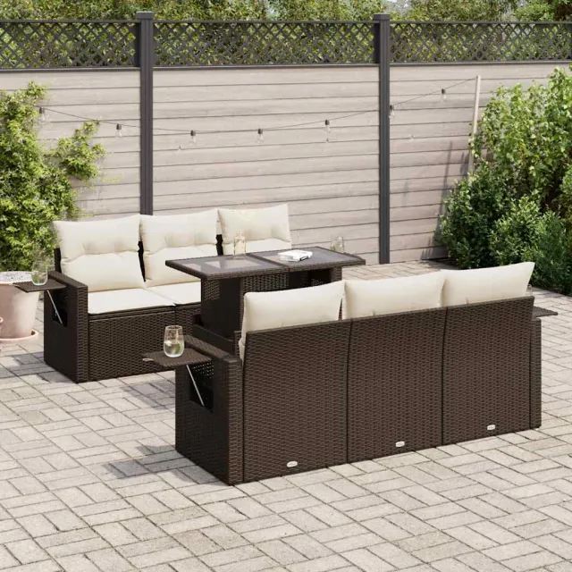 vidaXL 7-delige Loungeset met kussens poly rattan bruin, foto 2