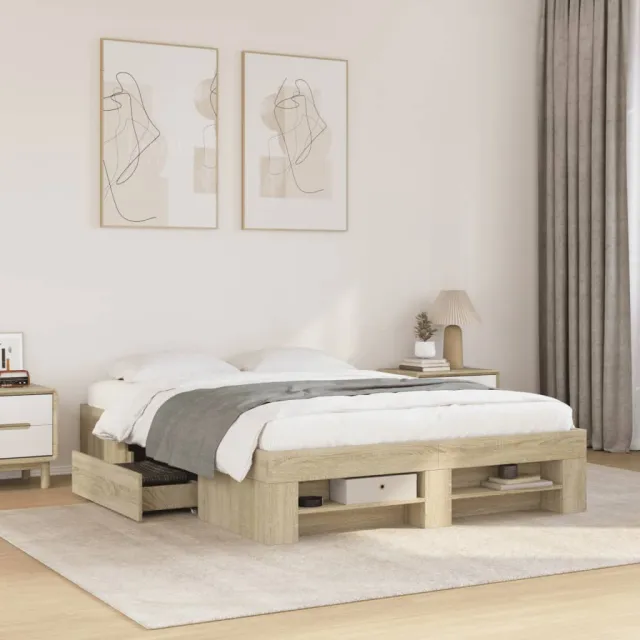 vidaXL Bedframe bewerkt hout sonoma eikenkleurig 135x190 cm