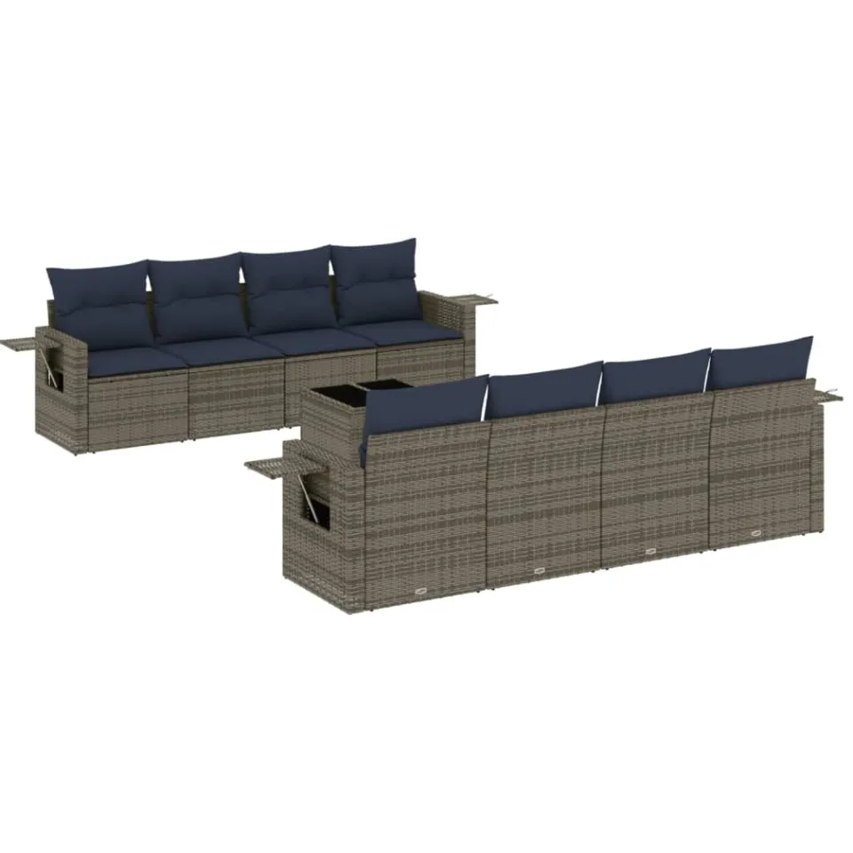 vidaXL 9-delige tuinbankset met kussens, grijs polyrotan, foto 3