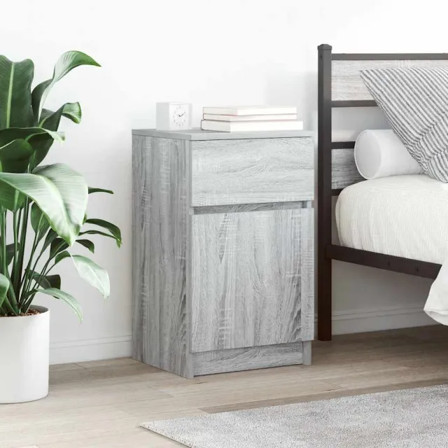 vidaXL Nachtkastjes 2 st 39x35x65 cm bewerkt hout grijs sonoma eiken, foto 2