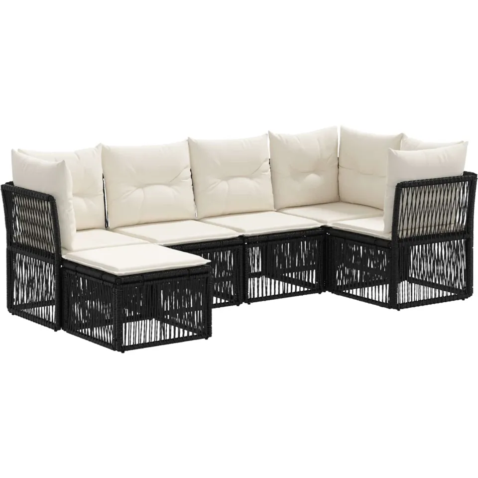 vidaXL Tuinbankenset 6 st 6-zits Zwart poly rattan, foto 3