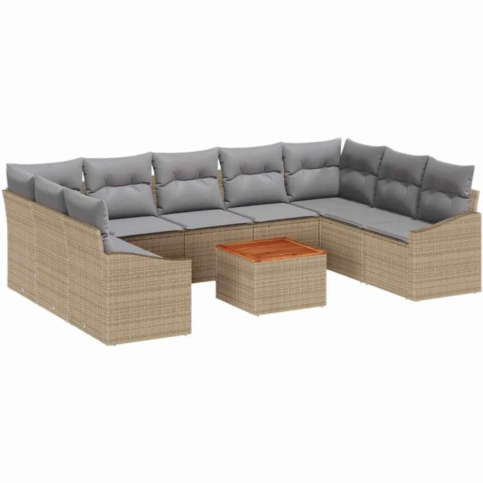 vidaXL Tuinbankenset 10 st Beige en Licht Grijs poly rattan