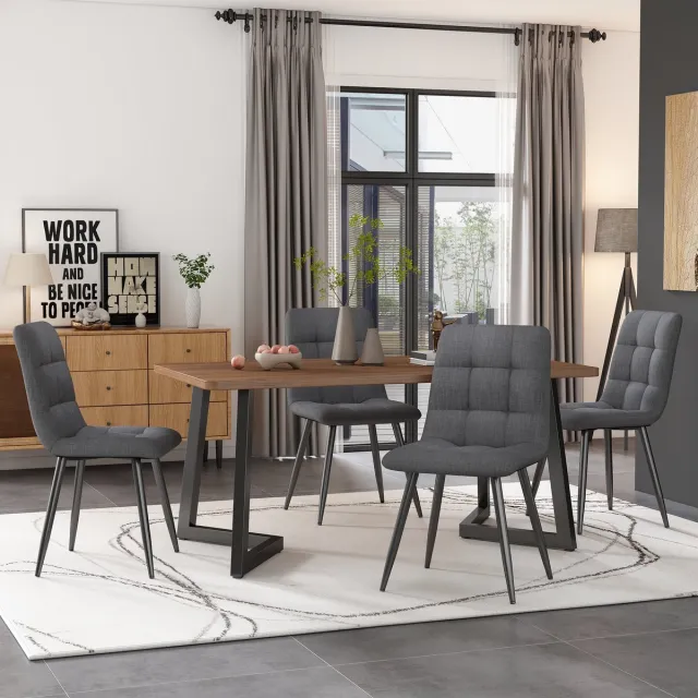 MODFU Eettafel - Rechthoekig - Met Metalen Poten - Modern - Voor Eetkamer - MDF - Walnootkleur En Zwart - 117 X 68 X 75 Cm Walnoot + zwart
