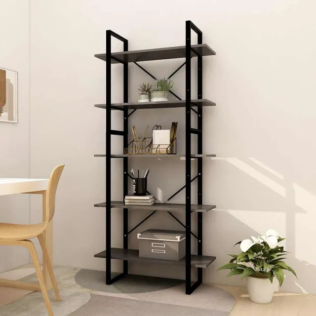 vidaXL Boekenkast met 5 schappen 80x30x175 cm grenenhout grijs, foto 2