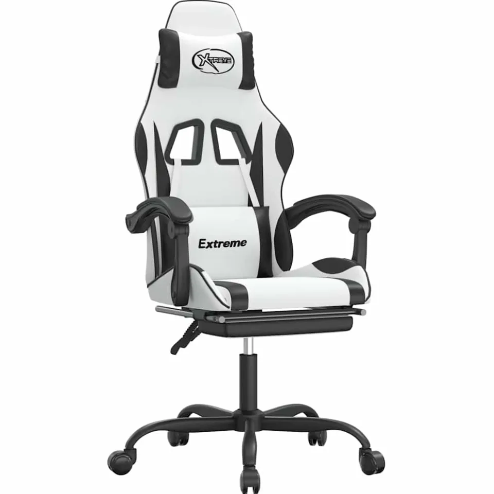 vidaXL Gamestoel draaibaar met voetensteun kunstleer zwart en wit, foto 3