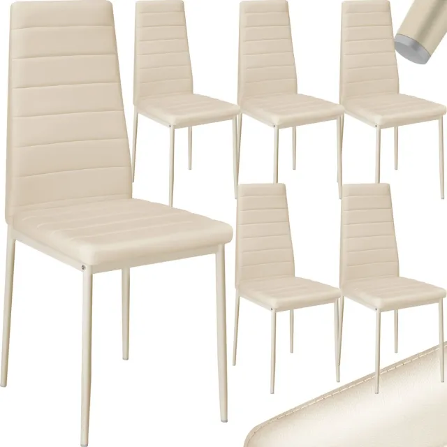 Tectake Eetkamerstoelen - Kunstleren stoelen met hoge rugleuning - Set van 6 - Belastbaar tot 150kg - Afmetingen 41x 45x98,5 cm - Moderne stoelen zonder armleuning, metalen frame - Beige