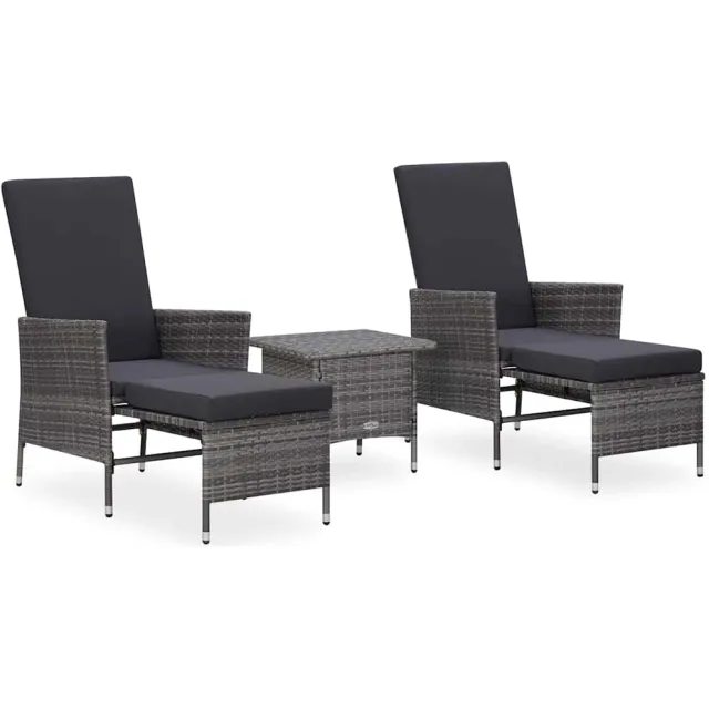 vidaXL 3-delige Loungeset met kussens poly rattan grijs
