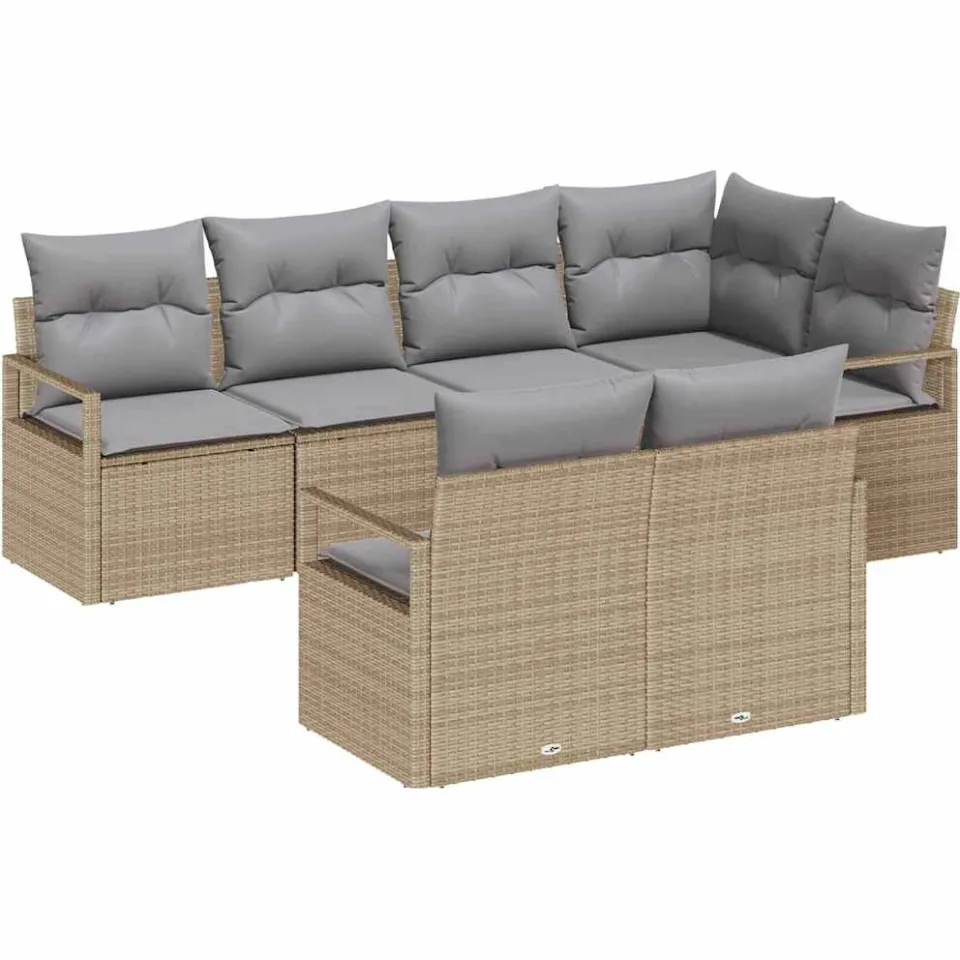 vidaXL Bankstel 7 st Beige poly rattan