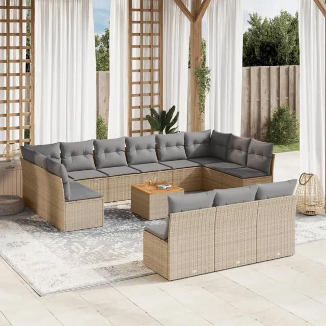 vidaXL 14-delige Loungeset met kussens poly rattan beige, foto 2