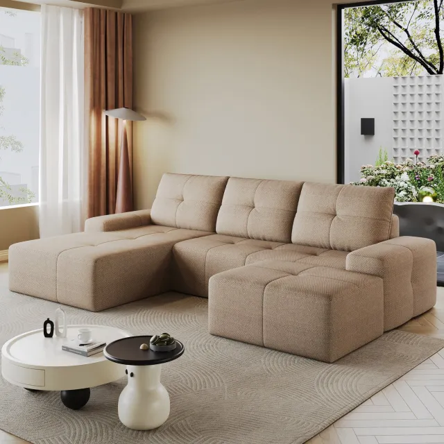 MIVRAY Hoekbank 262 x 172 x 82 cm - L-Vorm Met Losse Voetenbank en Zachte Schuimvulling - Voor de Woonkamer - Stof - Khaki