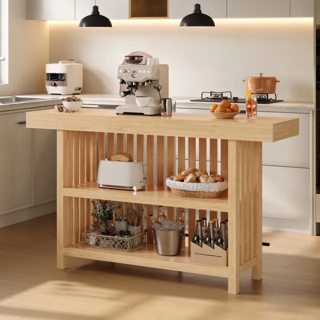Pugsdrly Bartafel met voetsteun en plank met 2 niveaus, compacte staatafel voor de keuken, eetkamer, woonkamer en thuisbar, 160 × 40 × 105 cm Natuur