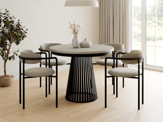 Compleo24 Ronde Eettafel-met lattenbodem-moderne ronde Eettafel-Cashmere-Schwarz- 100 cm- Eettafel met geribbelde basis
