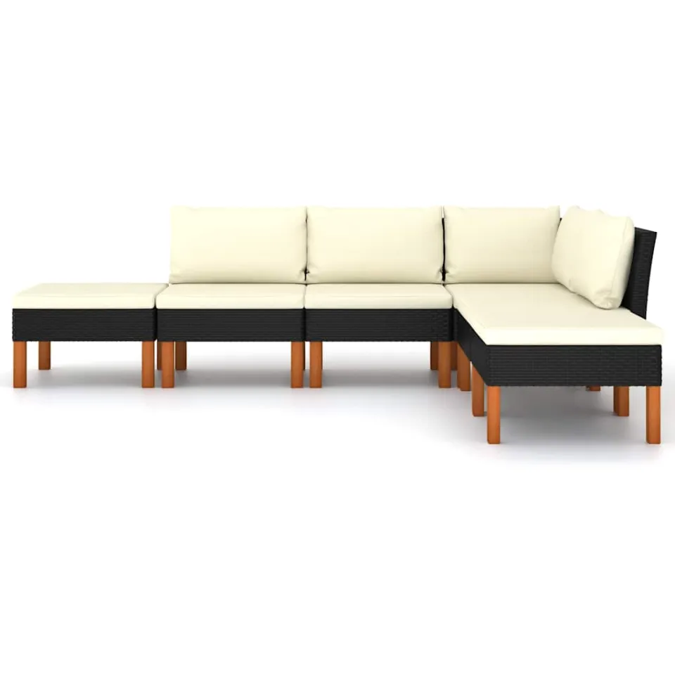 vidaXL 6-delige Loungeset met kussens poly rattan zwart