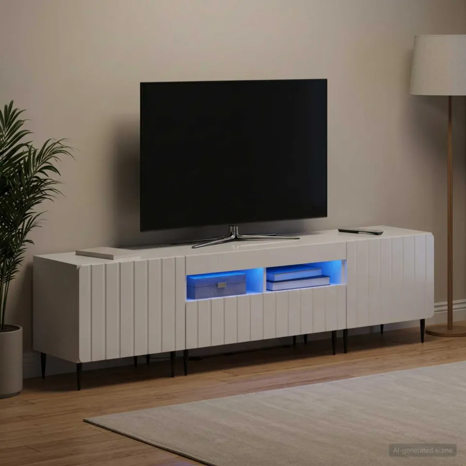 vidaXL 3-delige LED TV-kast ZWOLLE Hoogglans Wit Bewerkt hout, foto 3