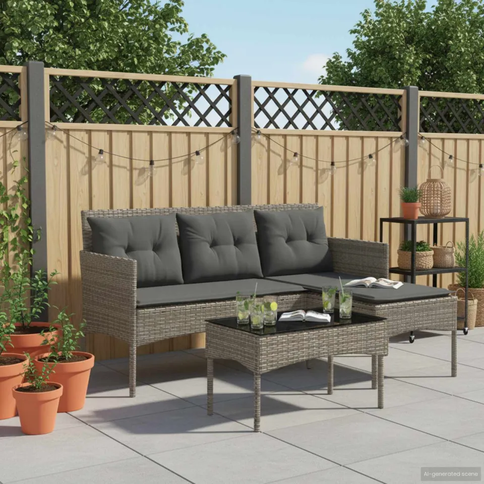 vidaXL Tuinbankenset 2 st poly rattan grijs, foto 3