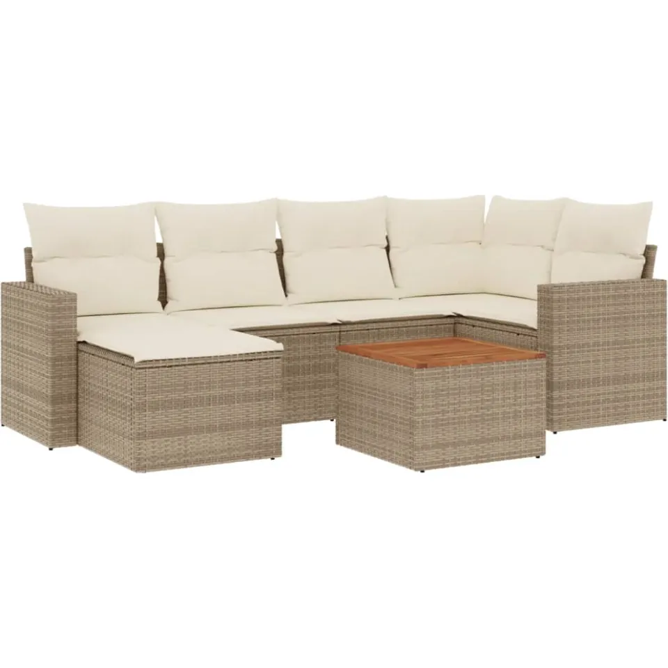 vidaXL 7-delige Loungeset met kussens poly rattan beige, foto 3