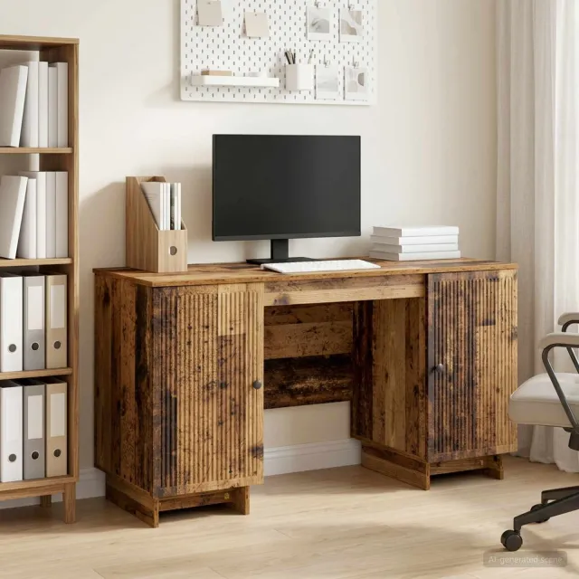 vidaXL Bureau Oud hout Bewerkt hout 142,5 x 50 x 75 cm bruin, foto 2