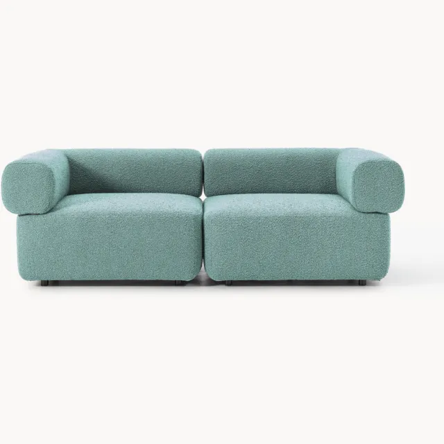 Westwing Collection Modulaire bank Anton (2-zits) van bouclé Turquoise, Groen