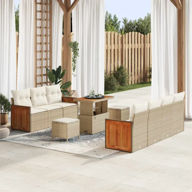 vidaXL Tuinbankenset 10 st 9-zits Beige en Crème