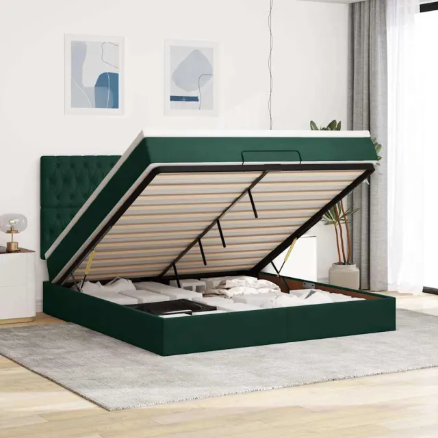vidaXL Ottoman bed met matrassen 200x200cm fluweel donkergroen groen