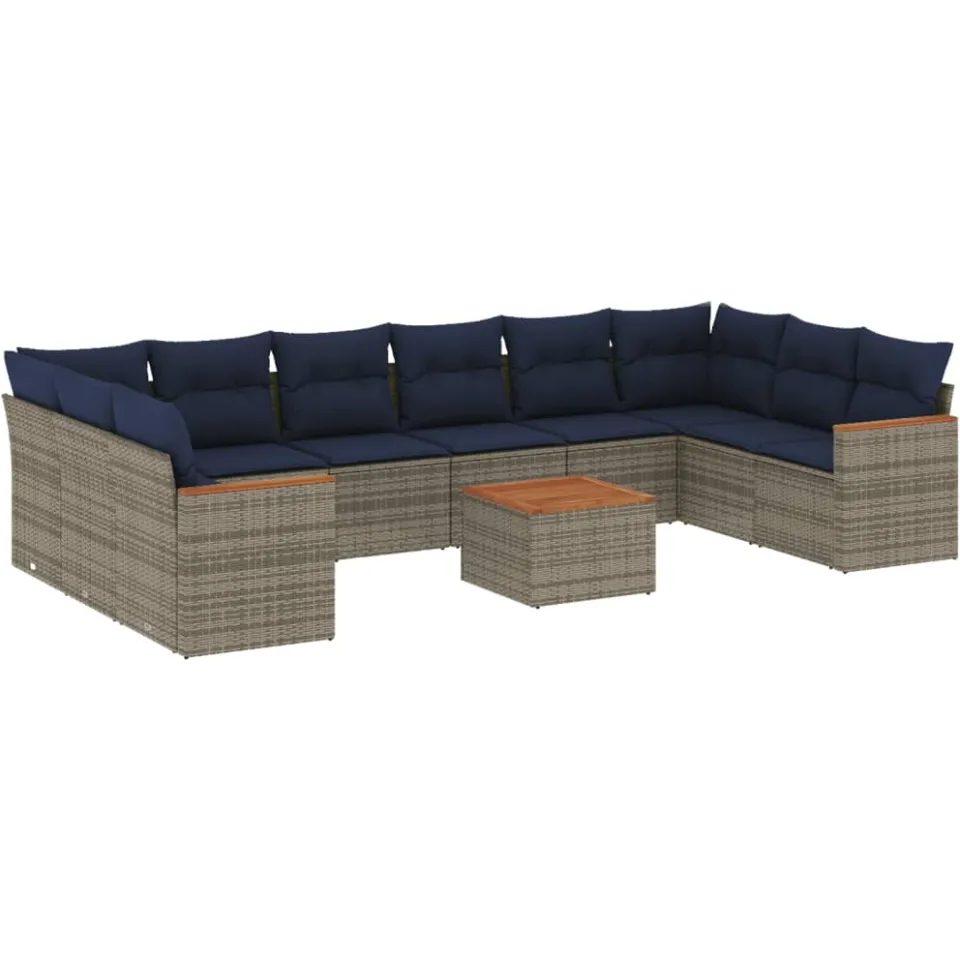 vidaXL 11-delige tuinbankset met kussens, grijs polyrotan, foto 3
