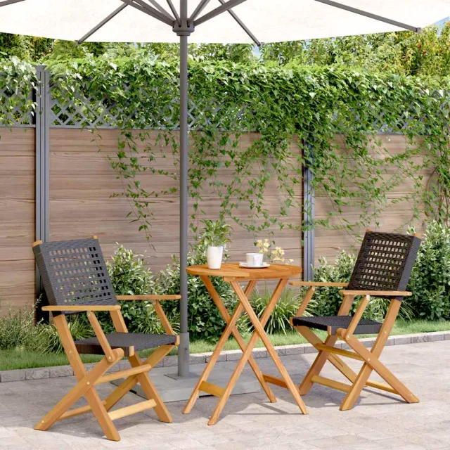vidaXL 3-delige Bistroset poly rattan en massief hout zwart, foto 2