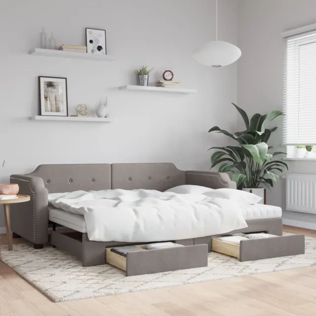 vidaXL Slaapbank met onderschuifbed en lades 80x200 cm stof taupe