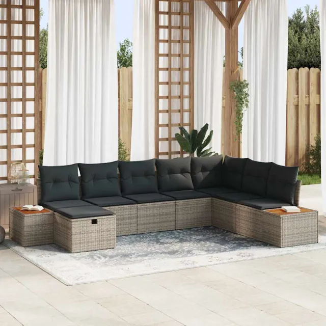 vidaXL Tuin Sofa Set met kussen met opslag Grijs poly rattan, foto 2