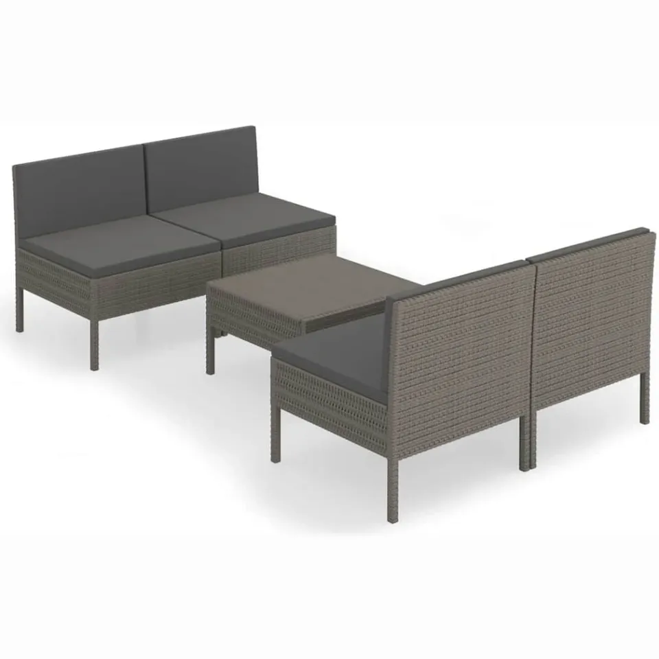 vidaXL 5-delige Loungeset met kussens poly rattan grijs, foto 3
