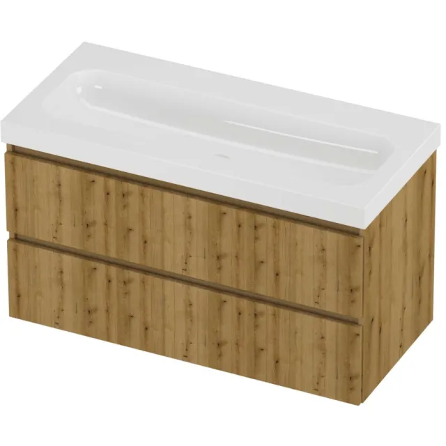 Proline Haga Badmeubelset Polystone Mezza Zonder Kraangat 100x46x58 cm Glans Wit Urban Oak Eiken