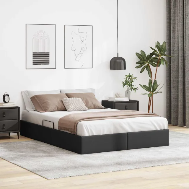 vidaXL Ottoman Bedframe met opslag Zwart 140 x 190 cm Nep Leer
