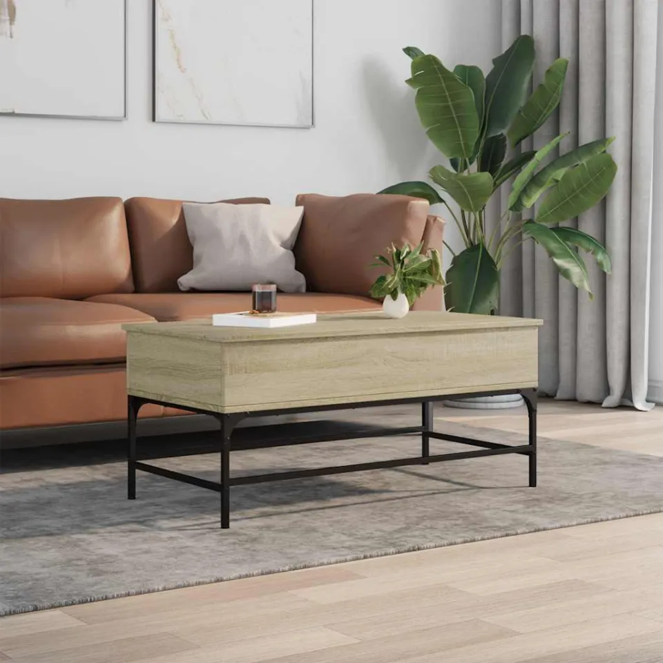 vidaXL Salontafel 100x50x45 cm bewerkt hout en metaal sonoma eiken, foto 3
