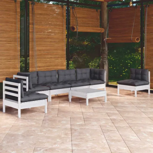 vidaXL 6-delige Loungeset met kussens massief grenenhout wit, foto 2