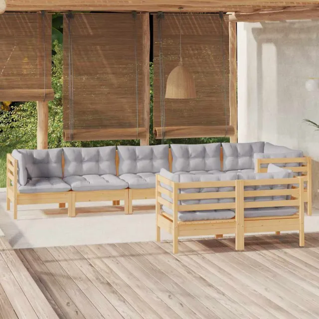 vidaXL 8-delige Loungeset met grijze kussens massief grenenhout grijs, foto 2